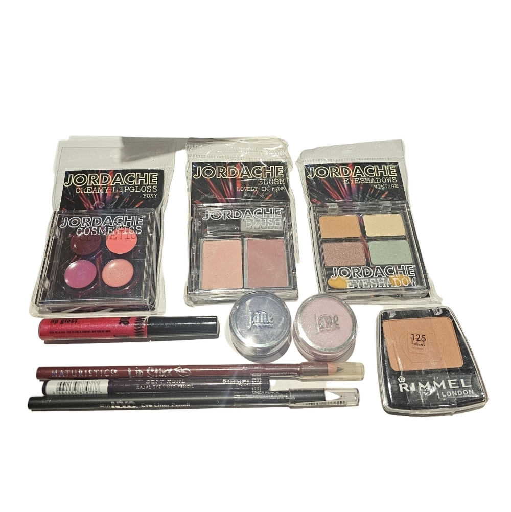 Assorted Makeup Lot 10 Pcs Jane Rimmel Jordache Eyeliner Lip Gloss Blush